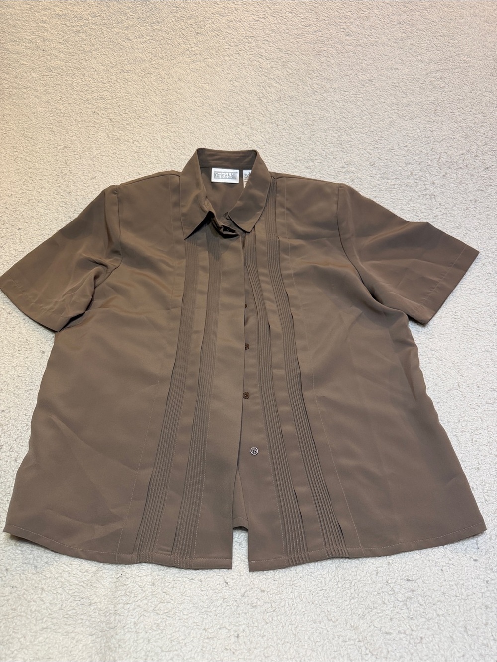 Worthington Brown Short-Sleeve Pintuck Button-Down Shirt